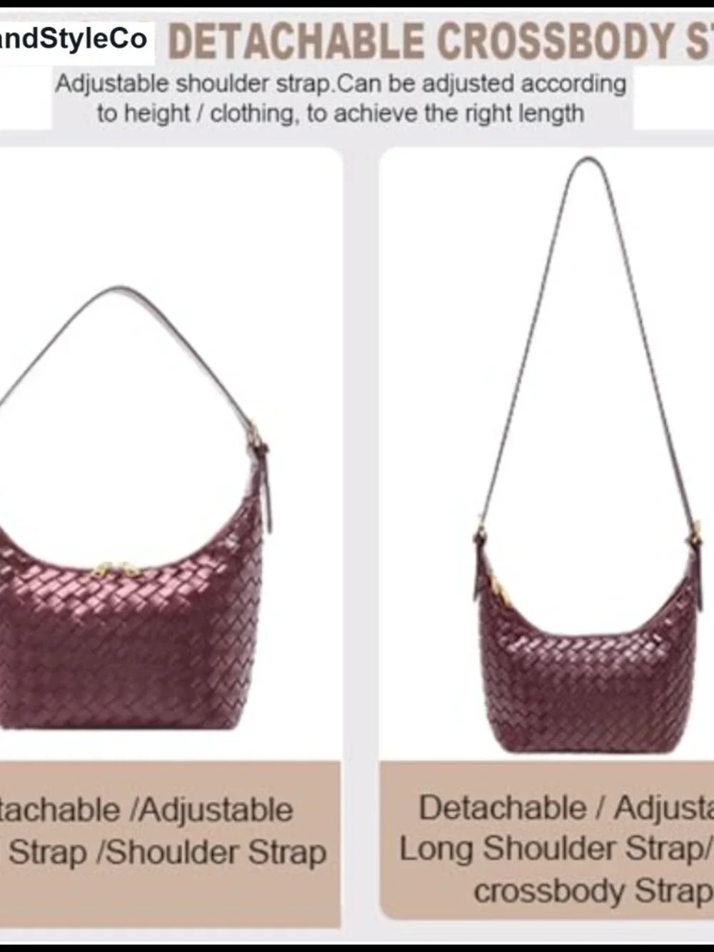 Woven Faux Leather Hobo Crossbody Bag Women's Adjustable Strap Purse Shoulder